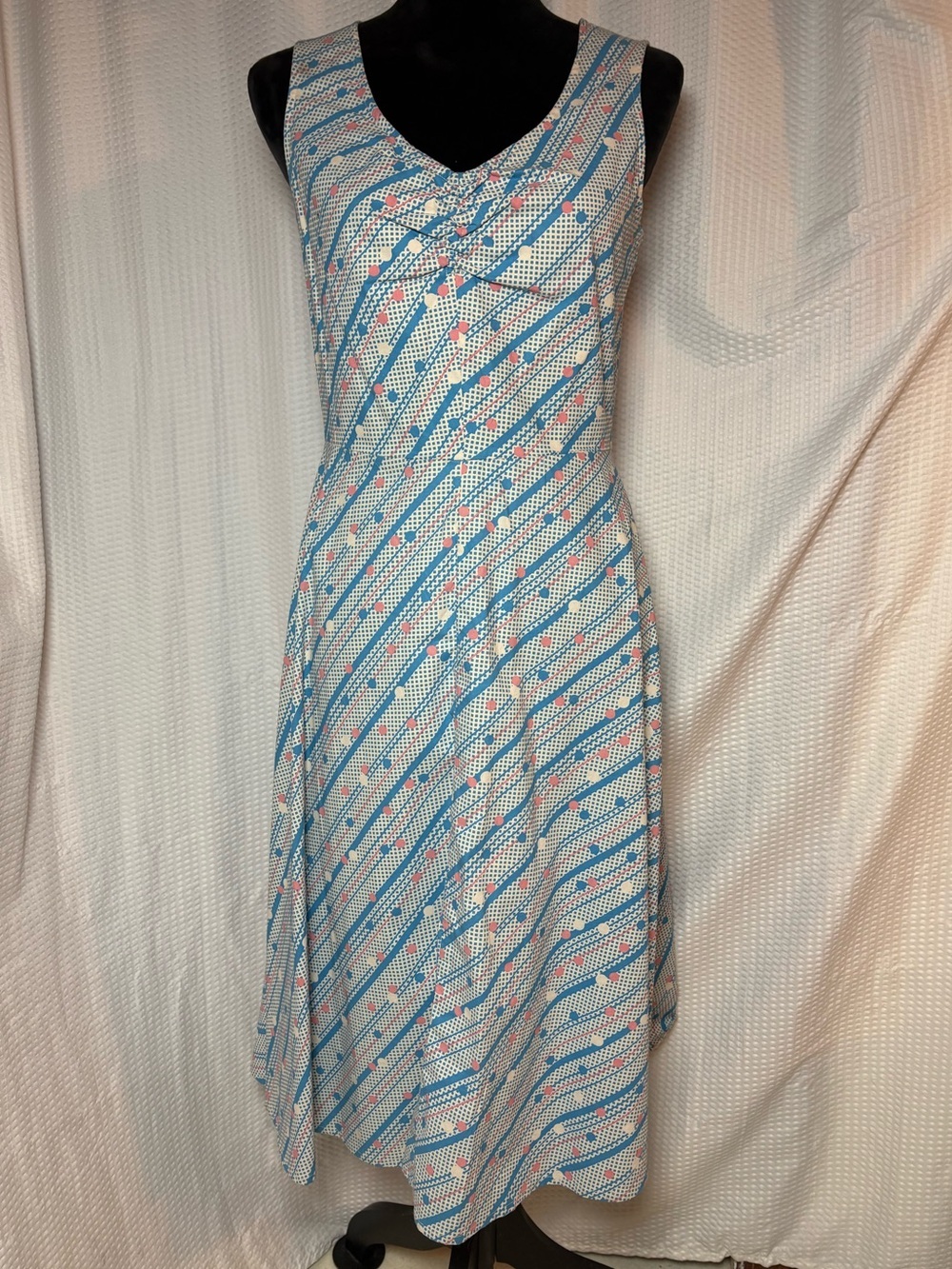 Divided H&M Cotton Sleeveless Dress Light Blue Diagonal Stripe Polka Dot Size 38